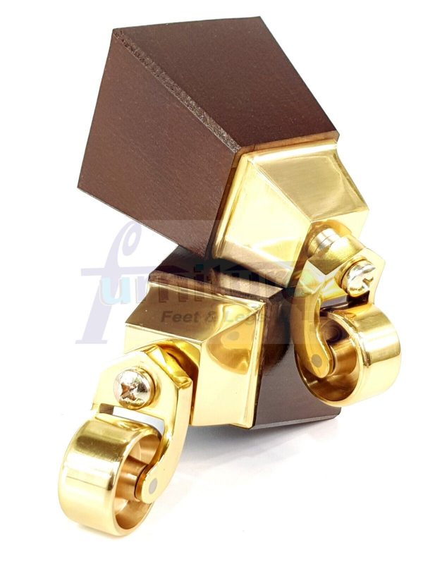 4x Block Wood With Brass Castor Furniture Chair Settee Legs M8 Sofa Feet 150mm - Image 4