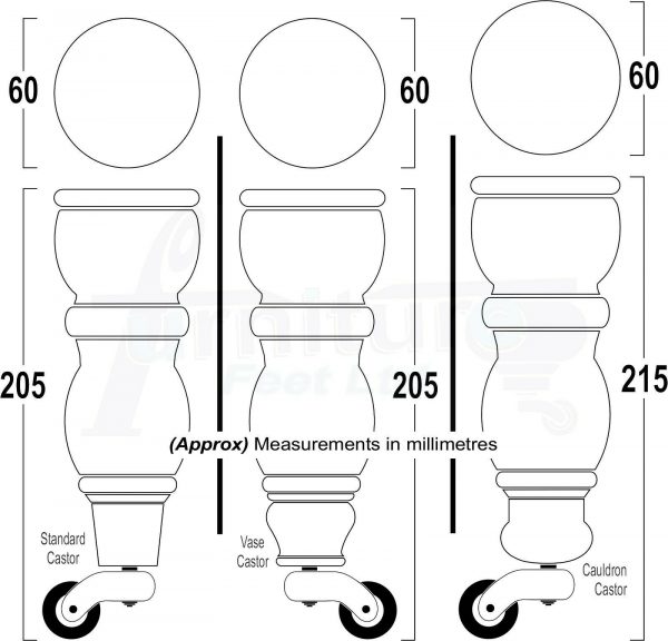4x Solid Wood Furniture Sofa Legs M8 Replacement Feet With Castors 215mm High - Image 3