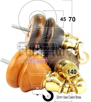 4x Solid Wood Castor Feet M8 Replacement Settee Chair Legs Footstools Sofa 140mm