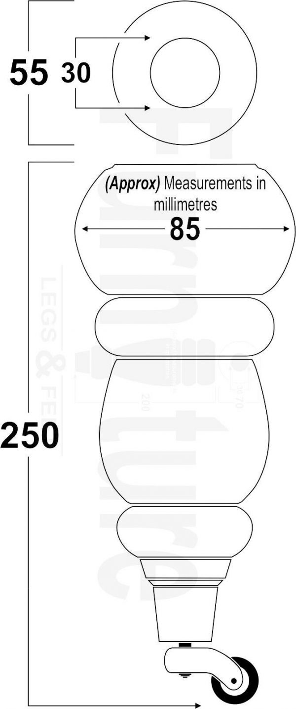4x Turned Wood Furniture Castor Leg M8 Replacement Feet Chairs Stools Sofa 250mm - Image 3