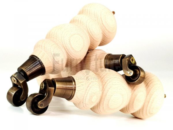 4x Turned Wood Furniture Castor Leg M8 Replacement Feet Chairs Stools Sofa 250mm - Image 5