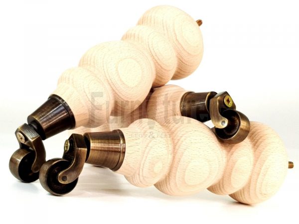 4x Turned Wood Furniture Castor Leg M8 Replacement Feet Chairs Stools Sofa 250mm - Image 6