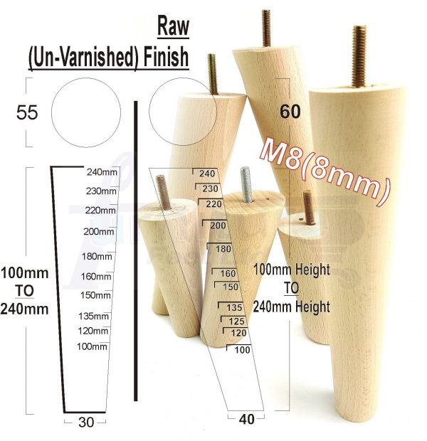 4x Turned Wood Furniture Settee Leg M8 Replacement Feet Chairs Stools Sofa 100mm - Image 12