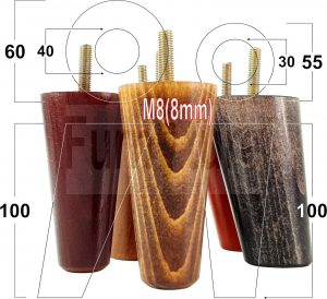 4x Turned Wood Furniture Settee Leg M8 Replacement Feet Chairs Stools Sofa 100mm