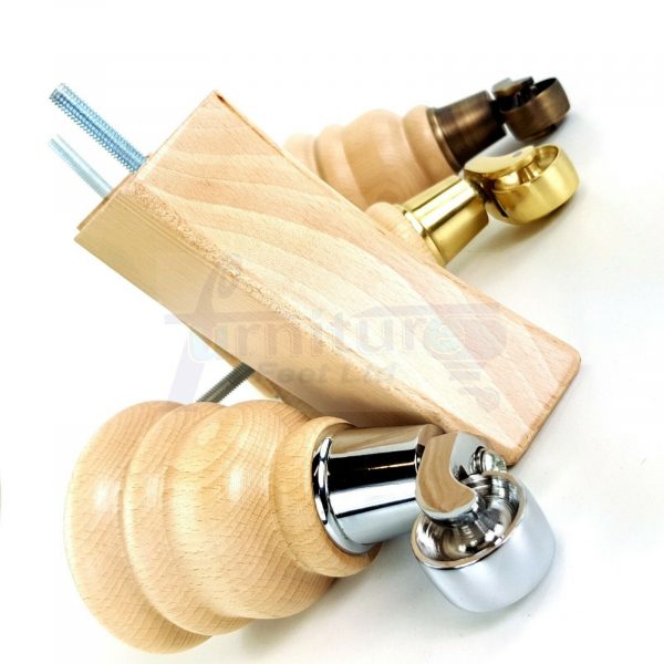 4x WOOD FURNITURE SOFA LEGS M8 REPLACEMENT CHAIR FEET 2 WITH CASTORS 165mm HIGH - Image 11