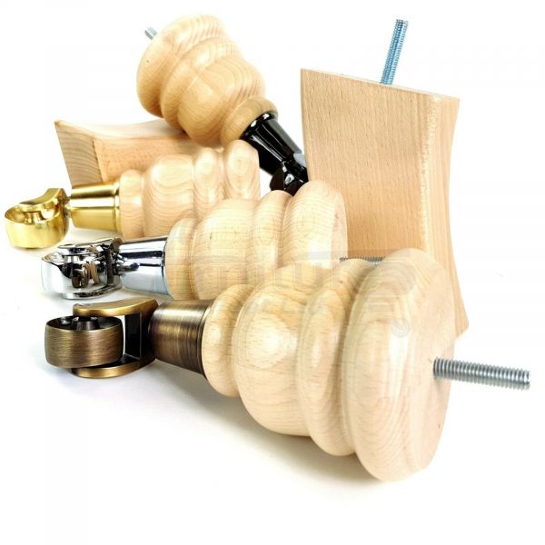 4x WOOD FURNITURE SOFA LEGS M8 REPLACEMENT CHAIR FEET 2 WITH CASTORS 165mm HIGH - Image 5