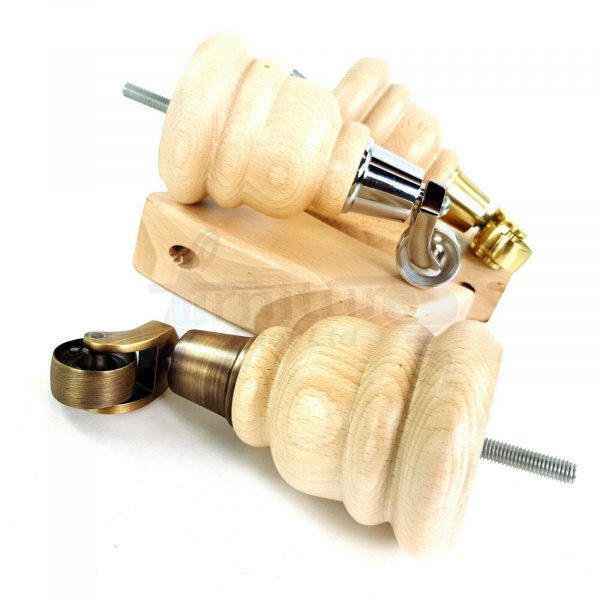 4x WOOD FURNITURE SOFA LEGS M8 REPLACEMENT CHAIR FEET 2 WITH CASTORS 165mm HIGH - Image 8