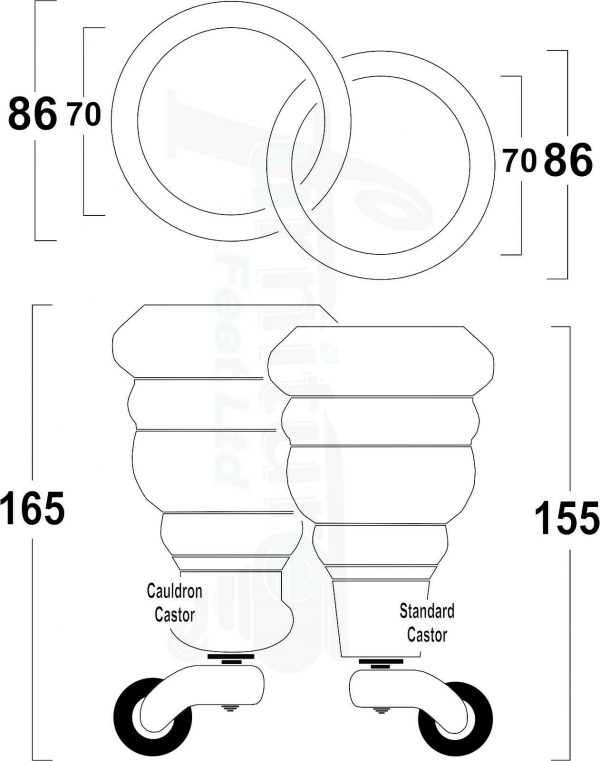 4x WOOD FURNITURE SOFA LEGS M8(8mm) REPLACEMENT CHAIR WITH CASTORS 165mm HIGH - Image 3