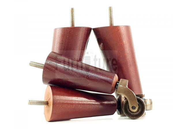 4x Wooden Chair Legs 2x With Castors M8 Replacement Settee Furniture Feet 145mm - Image 7