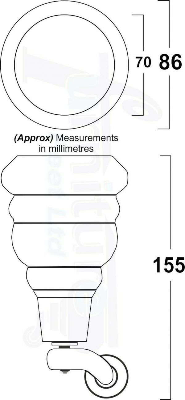 RAW WOODEN FURNITURE SETTEE LEGS M8 REPLACEMENT FEET 2 WITH CASTORS 165mm HIGH - Image 3