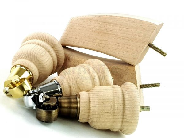 RAW WOODEN FURNITURE SETTEE LEGS M8 REPLACEMENT FEET 2 WITH CASTORS 165mm HIGH - Image 4