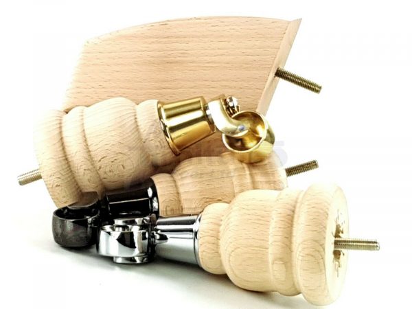 RAW WOODEN FURNITURE SETTEE LEGS M8 REPLACEMENT FEET 2 WITH CASTORS 165mm HIGH - Image 8
