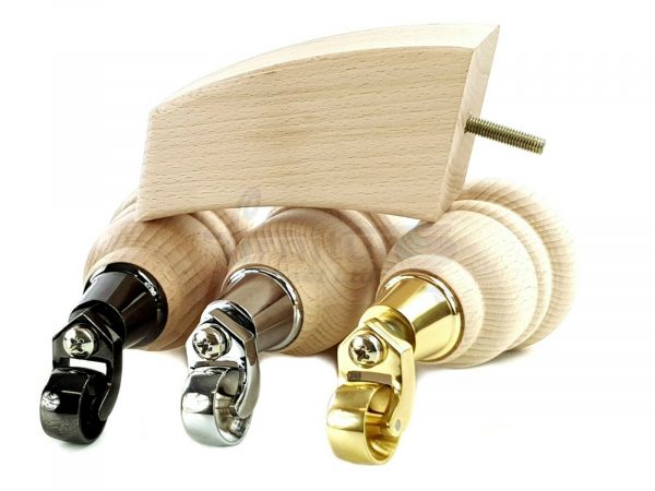 RAW WOODEN FURNITURE SETTEE LEGS M8 REPLACEMENT FEET 2 WITH CASTORS 165mm HIGH - Image 9