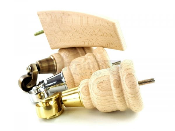 RAW WOODEN FURNITURE SETTEE LEGS M8 REPLACEMENT FEET 2 WITH CASTORS 165mm HIGH - Image 10