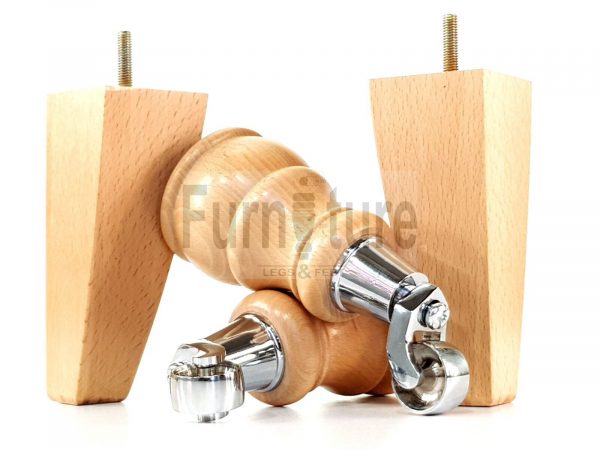 2x Wooden Castor Furniture Sofa Legs & 2x Curved M8 Chair Settee Feet 160mm High - Image 15
