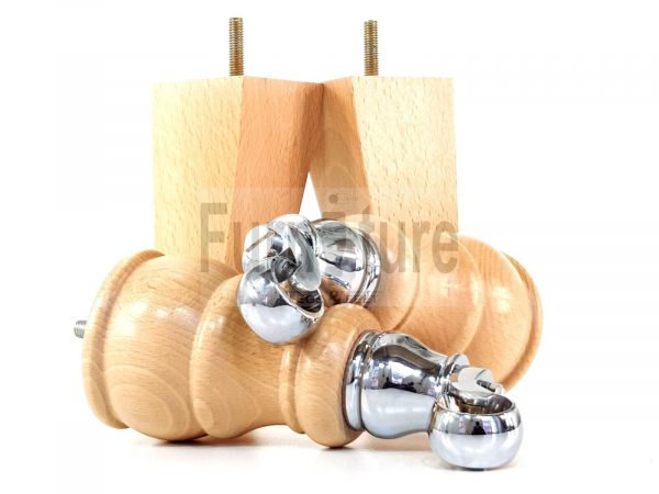 2x Wooden Castor Furniture Sofa Legs & 2x Curved M8 Chair Settee Feet 160mm High - Image 19