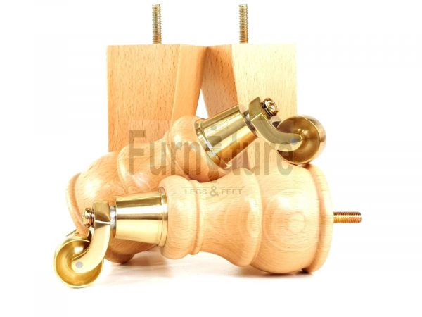 2x Wooden Castor Furniture Sofa Legs & 2x Curved M8 Chair Settee Feet 160mm High - Image 14