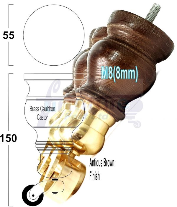4 Turned Wood Castor Legs 150mm High Chair Furniture Feet Antique Brown M8(8mm) - Image 17