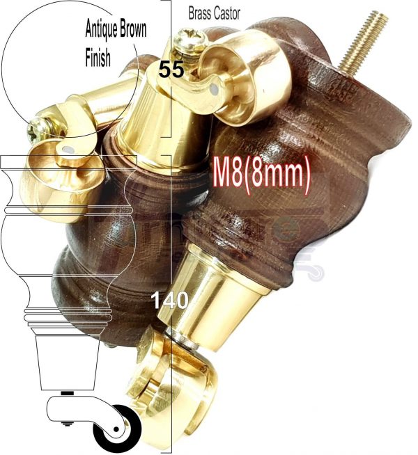 4 Turned Wood Castor Legs 150mm High Chair Furniture Feet Antique Brown M8(8mm) - Image 14