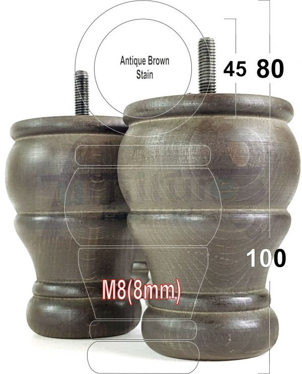 4 Turned Wood Furniture Chair Legs M8 Replacement Sofa, Settee Feet 100mm High - Image 15