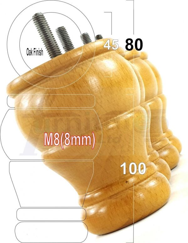 4 Turned Wood Furniture Chair Legs M8 Replacement Sofa, Settee Feet 100mm High - Image 28