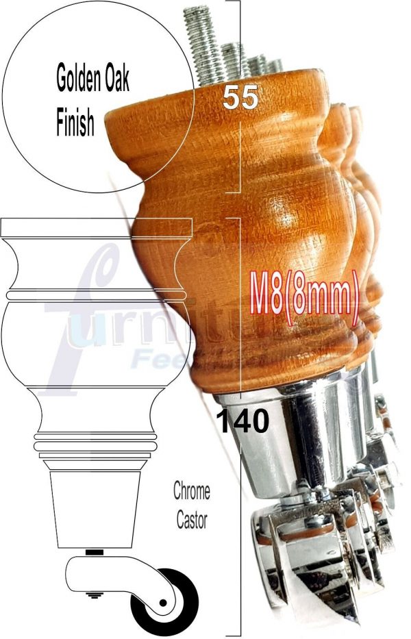 4 Wood Furniture Sofa Legs M8 Castor Replacment Chair Settee Feet 140mm or 150mm - Image 15