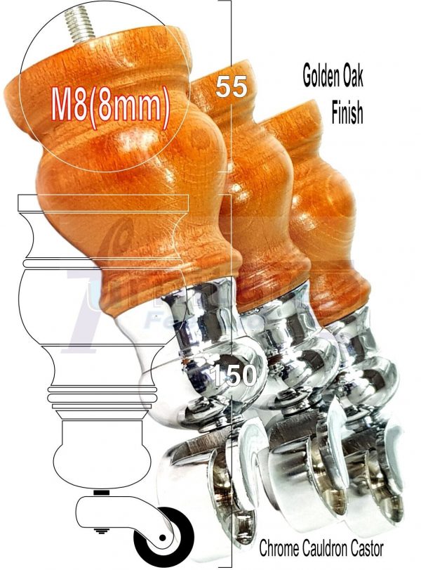4 Wood Furniture Sofa Legs M8 Castor Replacment Chair Settee Feet 140mm or 150mm - Image 24