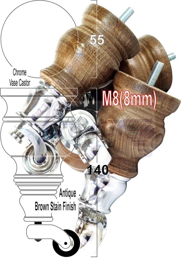 4 Wood Furniture Sofa Legs M8 Castor Replacment Chair Settee Feet 140mm or 150mm - Image 19