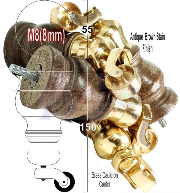 4 Wood Furniture Sofa Legs M8 Castor Replacment Chair Settee Feet 140mm or 150mm - Image 23