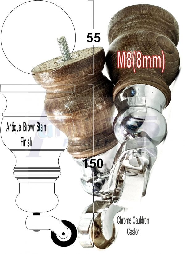 4 Wood Furniture Sofa Legs M8 Castor Replacment Chair Settee Feet 140mm or 150mm - Image 24
