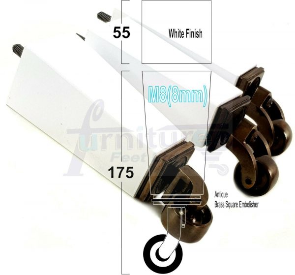 4x ANTIQUE CASTOR LEGS 175mm High CHAIR REPLACEMENT SOFA FURNITURE FEET M8(8mm) - Image 25