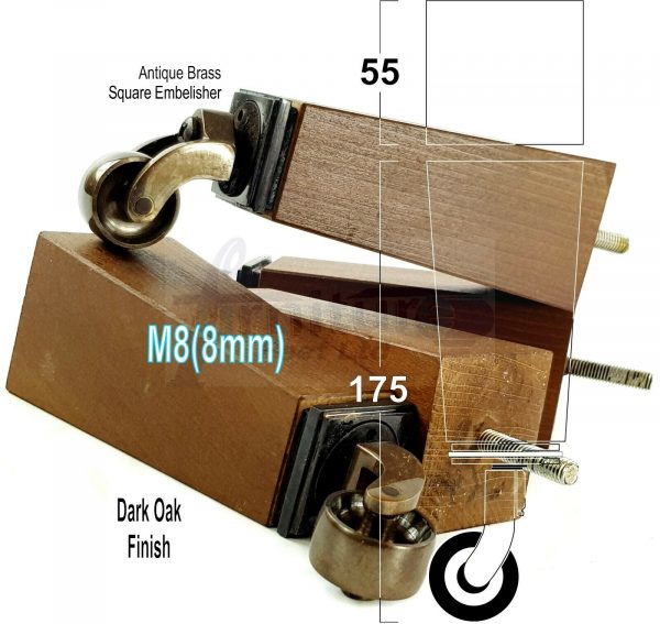 4x ANTIQUE CASTOR LEGS 175mm High CHAIR REPLACEMENT SOFA FURNITURE FEET M8(8mm) - Image 16