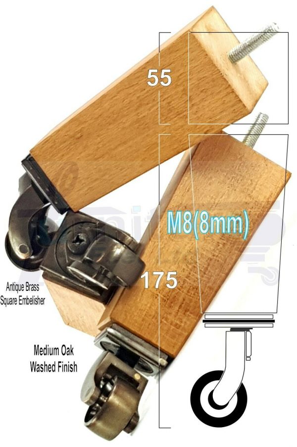 4x ANTIQUE CASTOR LEGS 175mm High CHAIR REPLACEMENT SOFA FURNITURE FEET M8(8mm) - Image 20