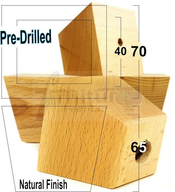 4x BLOCK WOOD LEGS 65mm High CHAIR REPLACEMENT FURNITURE SOFA FEET (PRE-DRILLED) - Image 6
