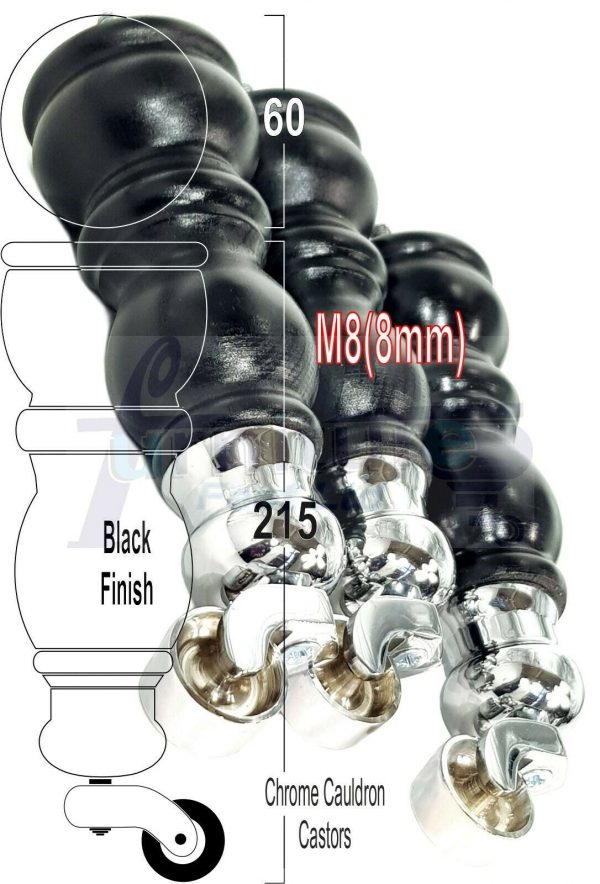 4x Solid Wood Furniture Sofa Legs M8 Replacement Feet With Castors 215mm High - Image 19