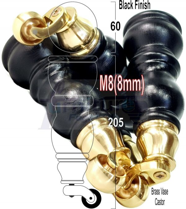 4x Solid Wood Furniture Sofa Legs M8 Replacement Feet With Castors 215mm High - Image 20