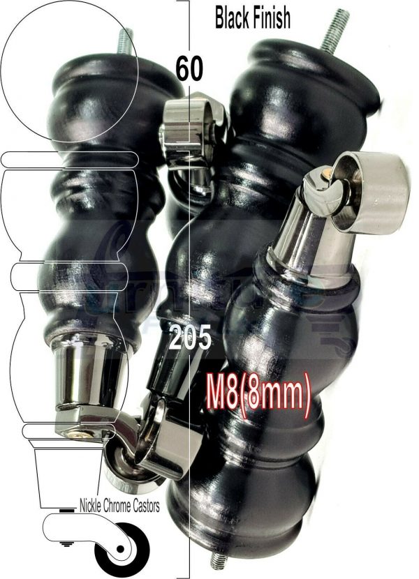 4x Solid Wood Furniture Sofa Legs M8 Replacement Feet With Castors 215mm High - Image 17