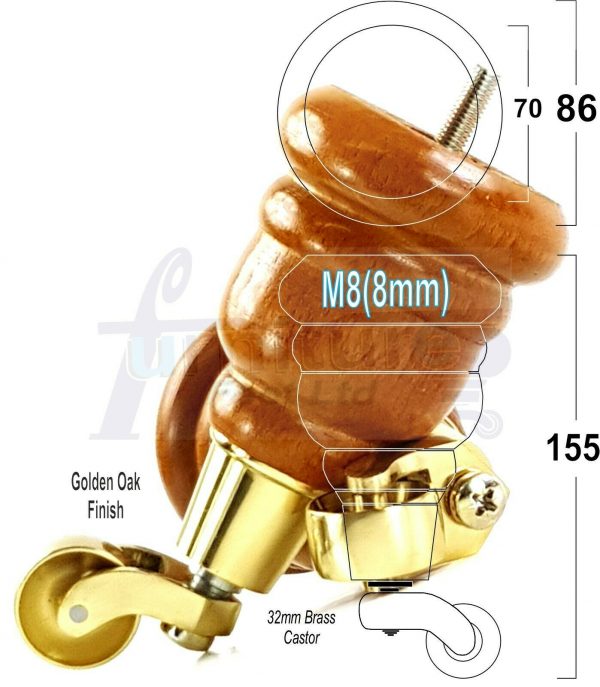 4x TURNED WOODEN CASTOR LEGS 165mm High CHAIR REPLACEMENT FURNITURE FEET M8(8mm) - Image 12