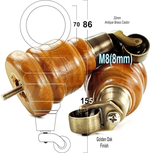 4x TURNED WOODEN CASTOR LEGS 165mm High CHAIR REPLACEMENT FURNITURE FEET M8(8mm) - Image 14