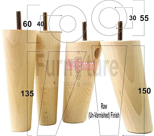 4x Turned Wood Furniture Settee Leg M8 Replacement Feet Chairs Stools Sofa 240mm - Image 28