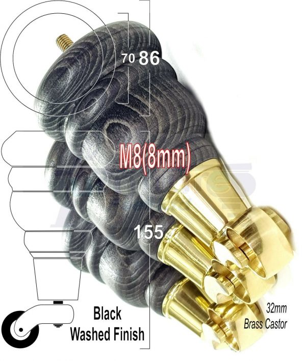 4x WOOD FURNITURE SOFA LEGS M8(8mm) REPLACEMENT CHAIR WITH CASTORS 165mm HIGH - Image 14