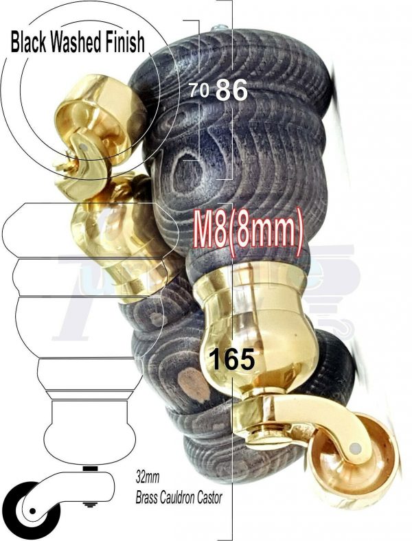 4x WOOD FURNITURE SOFA LEGS M8(8mm) REPLACEMENT CHAIR WITH CASTORS 165mm HIGH - Image 18