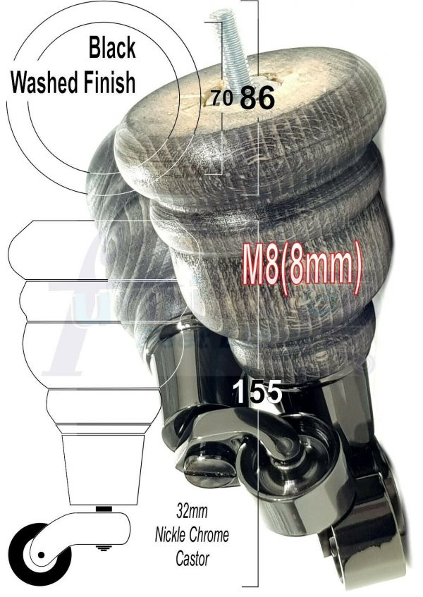 4x WOOD FURNITURE SOFA LEGS M8(8mm) REPLACEMENT CHAIR WITH CASTORS 165mm HIGH - Image 17