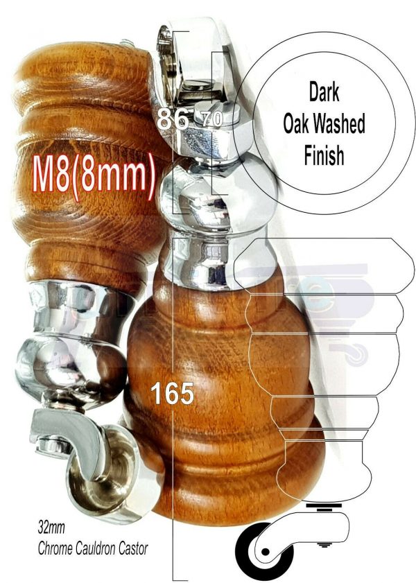 4x WOOD FURNITURE SOFA LEGS M8(8mm) REPLACEMENT CHAIR WITH CASTORS 165mm HIGH - Image 16