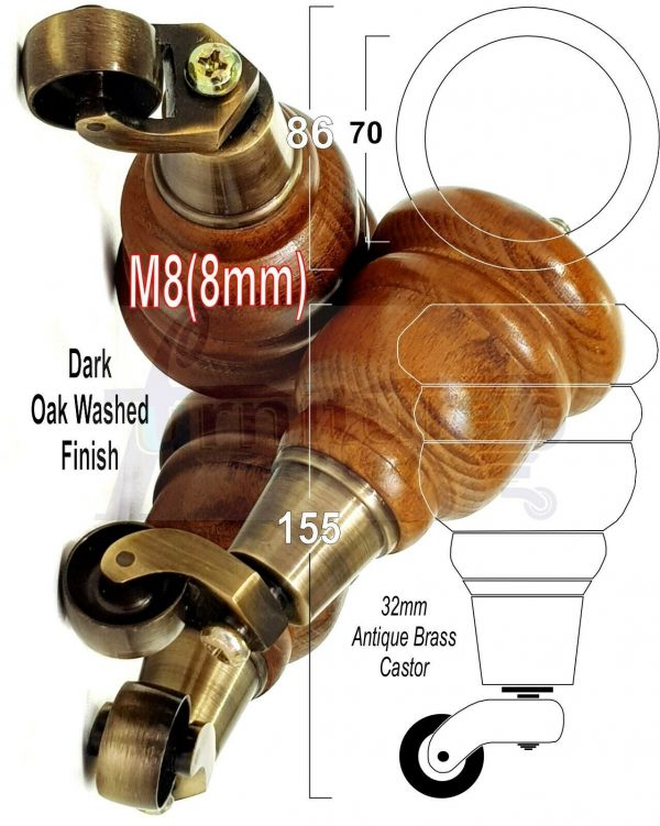 4x WOOD FURNITURE SOFA LEGS M8(8mm) REPLACEMENT CHAIR WITH CASTORS 165mm HIGH - Image 13