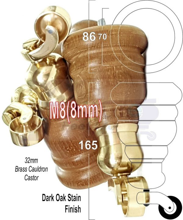 4x WOOD FURNITURE SOFA LEGS M8(8mm) REPLACEMENT CHAIR WITH CASTORS 165mm HIGH - Image 15