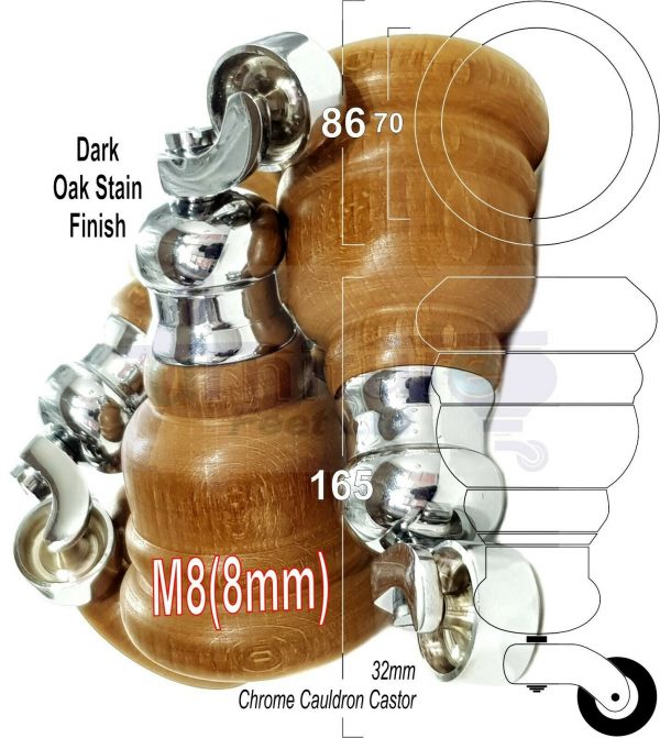 4x WOOD FURNITURE SOFA LEGS M8(8mm) REPLACEMENT CHAIR WITH CASTORS 165mm HIGH - Image 16
