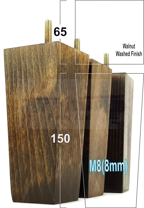 Square Wood Legs Replacement Furniture Feet 100 - 240mm High M8 Dark Walnut Wash - Image 15
