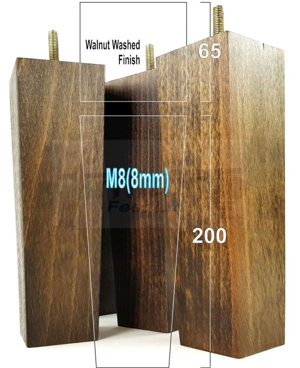 Square Wood Legs Replacement Furniture Feet 100 - 240mm High M8 Dark Walnut Wash - Image 16