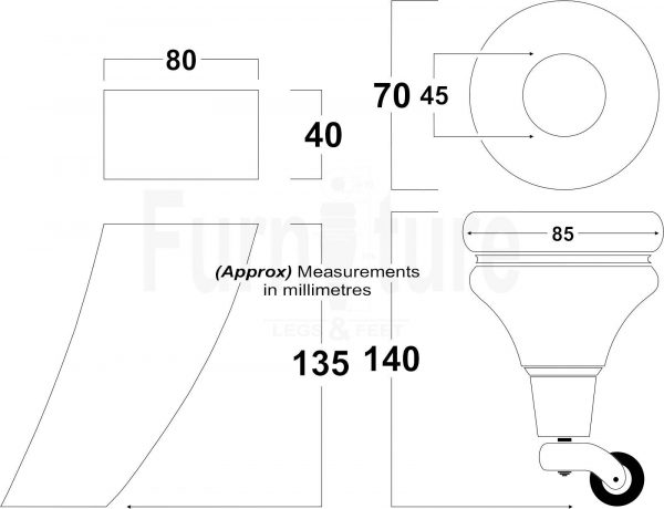 2x Wood Furniture Castor Legs & 2x Curved M8 Replacement Feet Chairs Sofa 140mm - Image 3